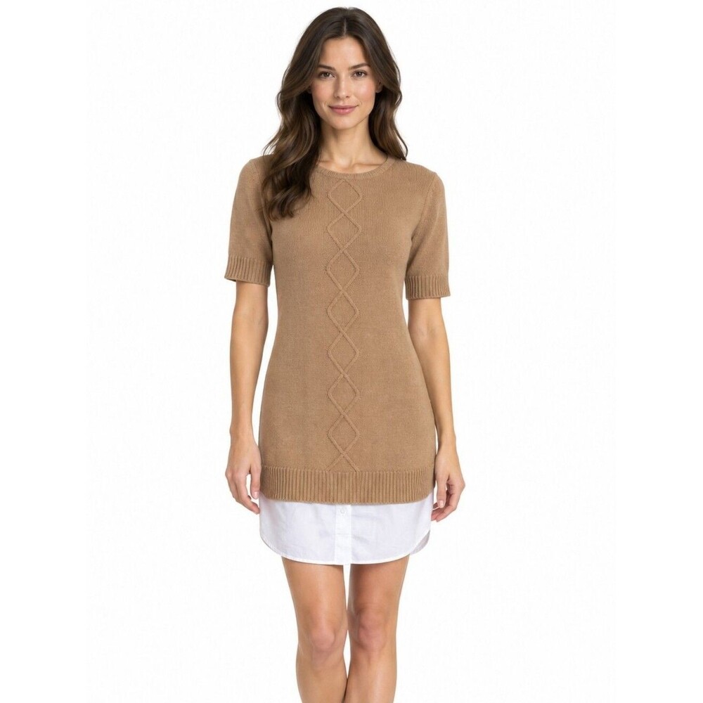 EUC New York Company Tan short sleeve mini sweater dress, XS